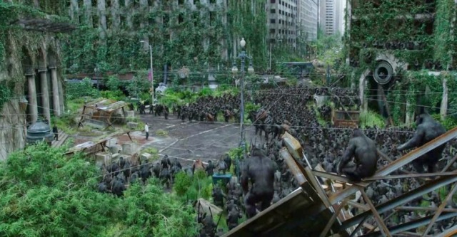 Apes invading San Francisco in Dawn of the Planet of the Apes